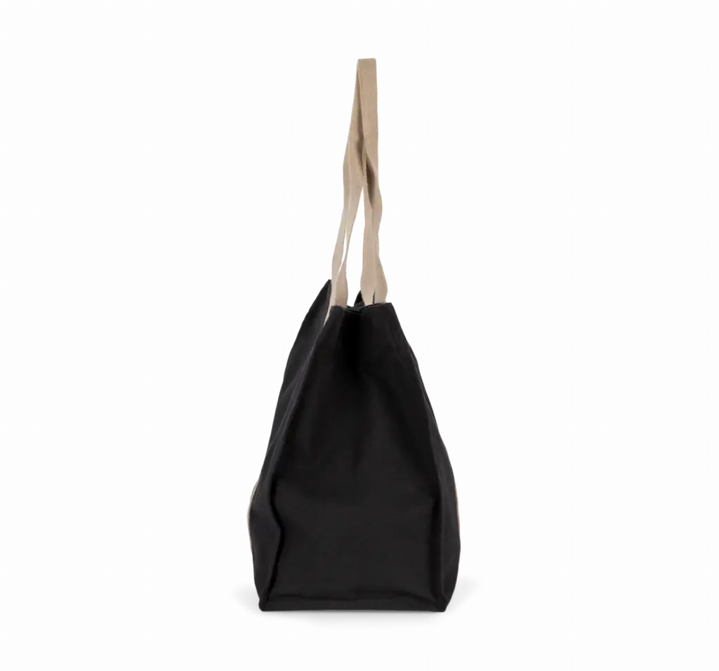 Grote, gerecyclede shopper met plooi, black night / hemp — productfoto 5