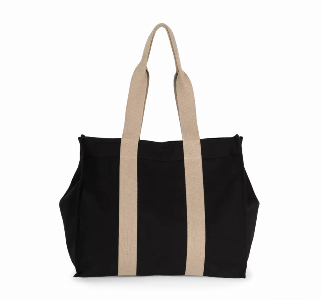 Grote, gerecyclede shopper met plooi, black night / hemp — productfoto 6