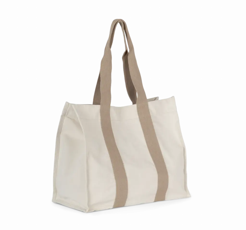 Grote, gerecyclede shopper met plooi, ecume / hemp — productfoto 6