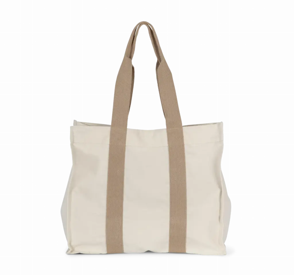 Grote, gerecyclede shopper met plooi, ecume / hemp — productfoto 7