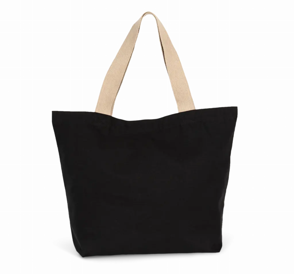 PS_KI5204_BLACKNIGHT-HEMP - Katoenendraagtassen Grote, gerecyclede shopper met platte bodem, black night / hemp — productfoto 6