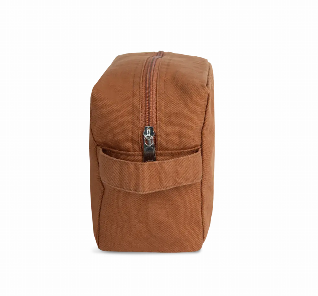 Toilettas van biologisch katoen., washed caramel coffee — productfoto 5