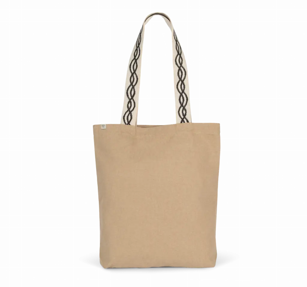 PS_KINS116_HEMP-CURVEBLACK - Katoenendraagtassen Gerecyclede shopper met platte bodem, hemp / curve black — productfoto 4