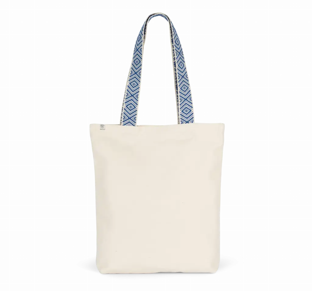 PS_KINS117_ECUME-ETHNICBLUE - Katoenendraagtassen Gerecyclede shopper, ecume / ethnic blue — productfoto 7