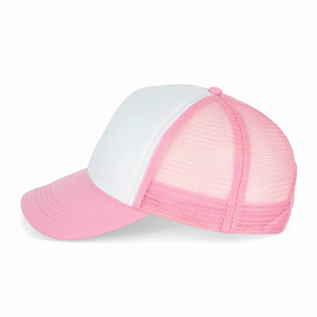 PS_KP111-S_WHITE-AURORAPINK - Hidalgo-werbeartikel Trucker - Pet 5 panelen, white / aurora pink — productfoto 9