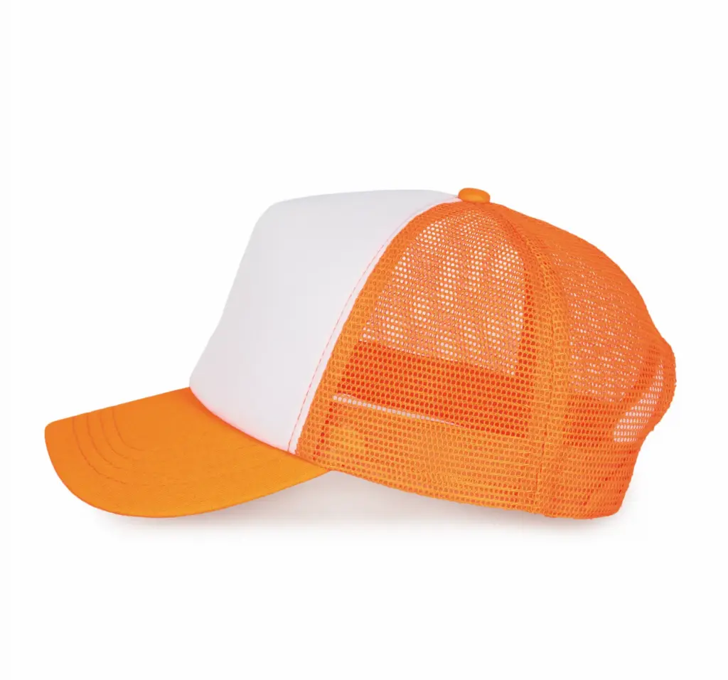 PS_KP111-S_WHITE-FLUORESCENTORANGE - Hidalgo-werbeartikel Trucker - Pet 5 panelen, white / fluorescent orange — productfoto 12