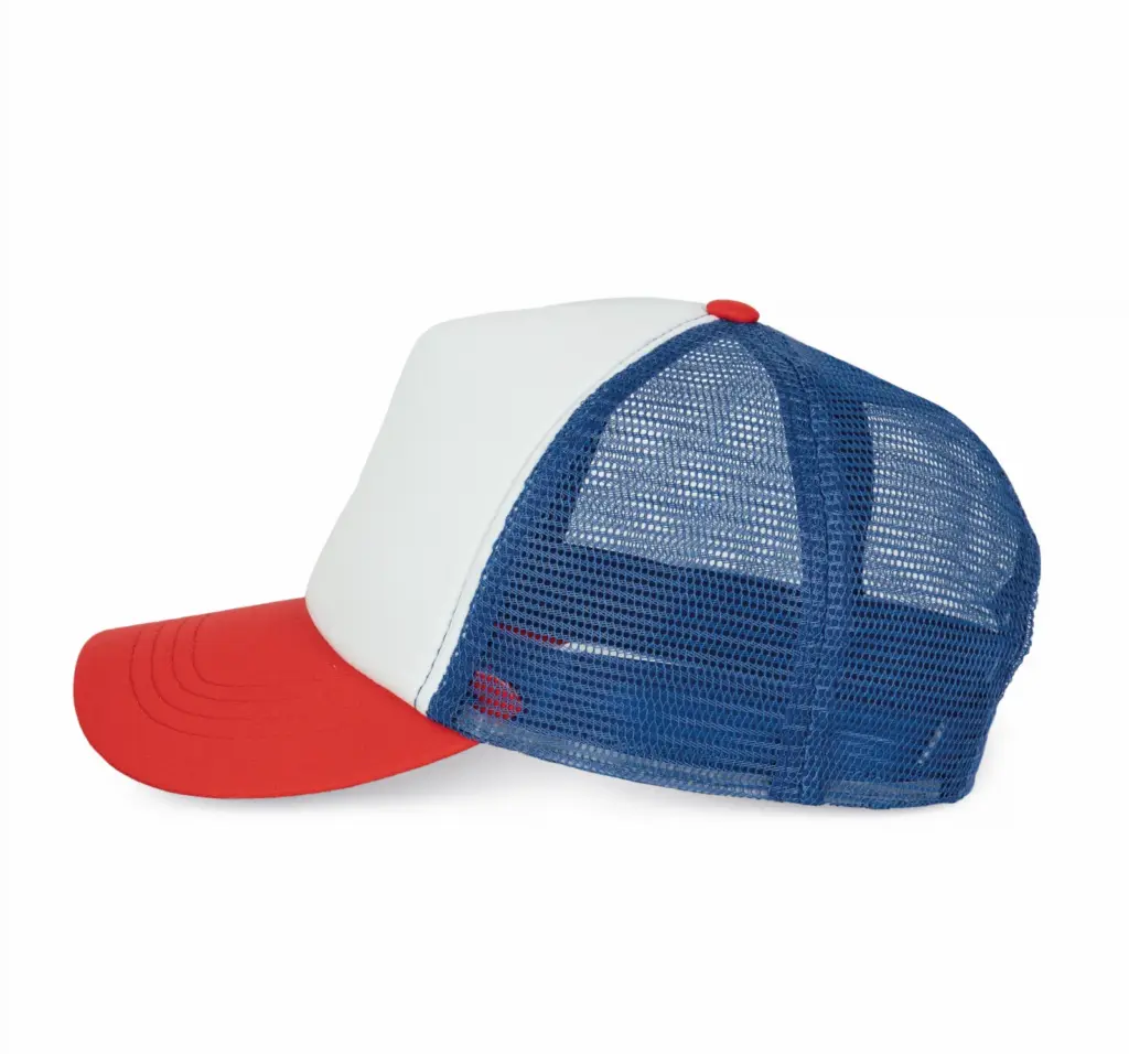PS_KP111-S_WHITE-FRENCHRED-REFLEXBLUE - Hidalgo-werbeartikel Trucker - Pet 5 panelen, white / french red / reflex blue — productfoto 14