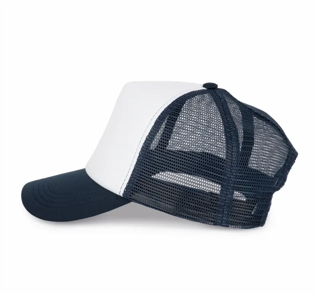 PS_KP111-S_WHITE-NAVY - Hidalgo-werbeartikel Trucker - Pet 5 panelen, white / navy — productfoto 18