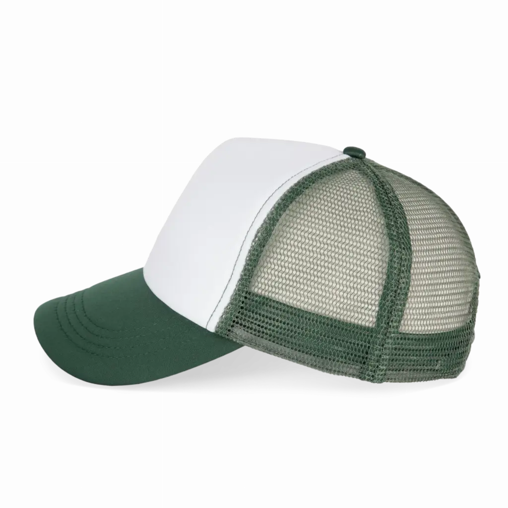 PS_KP111-S_WHITE-PINENEEDLEGREEN - Hidalgo-werbeartikel Trucker - Pet 5 panelen, white / pineneedle green — productfoto 20
