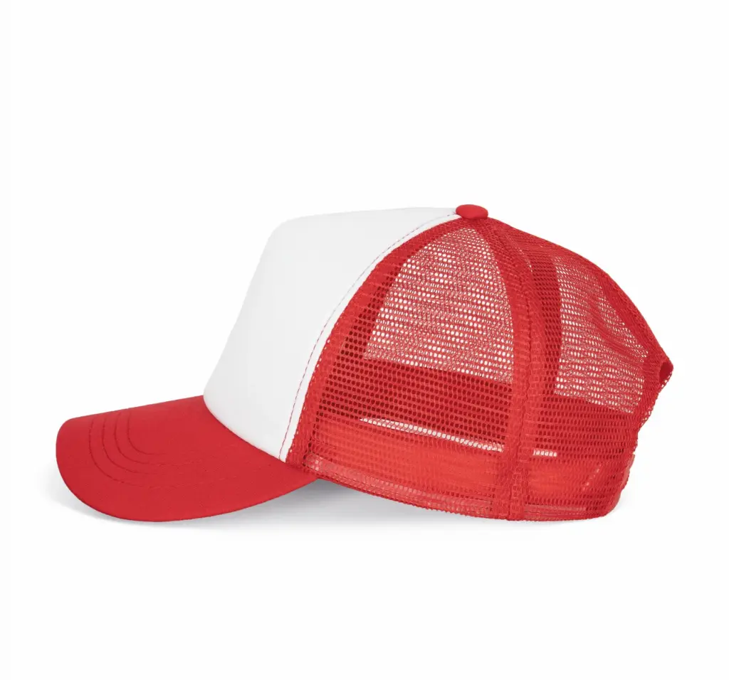 PS_KP111-S_WHITE-RED - Hidalgo-werbeartikel Trucker - Pet 5 panelen, white / red — productfoto 21