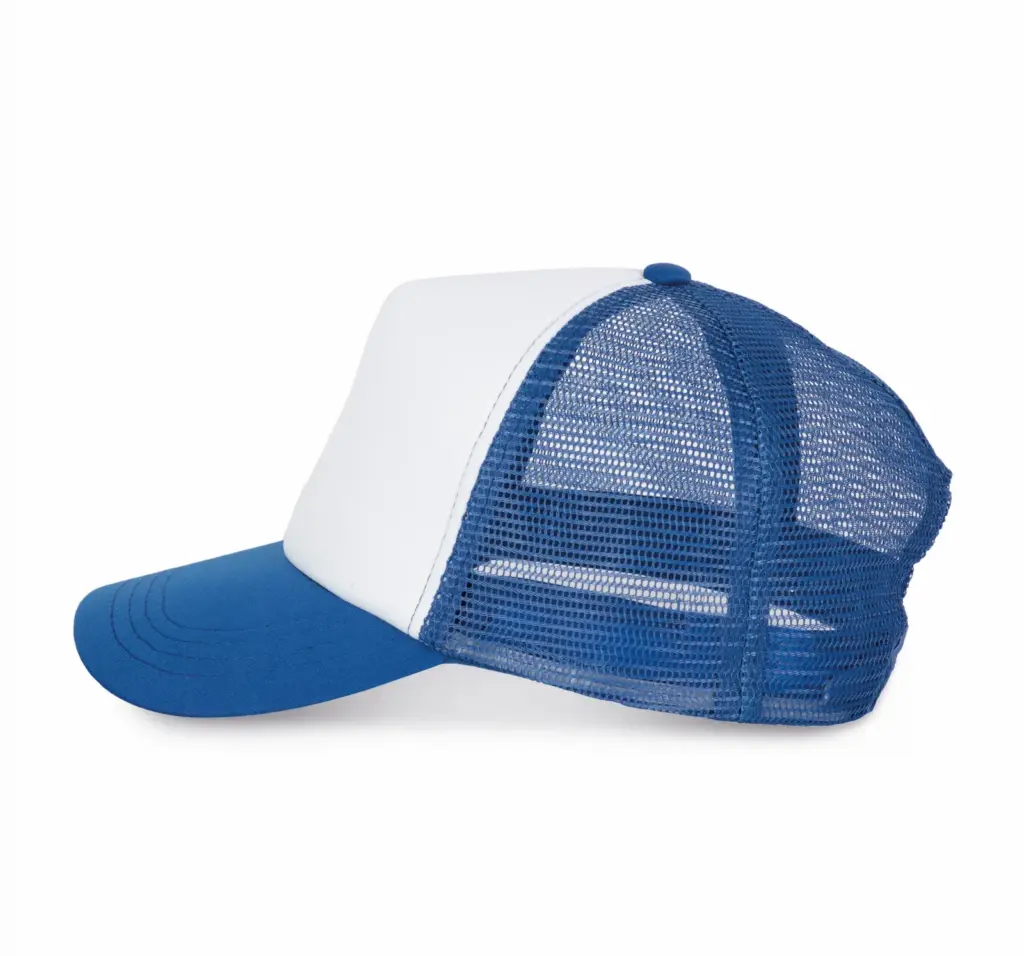 PS_KP111-S_WHITE-ROYALBLUE - Hidalgo-werbeartikel Trucker - Pet 5 panelen, white / royal blue — productfoto 22