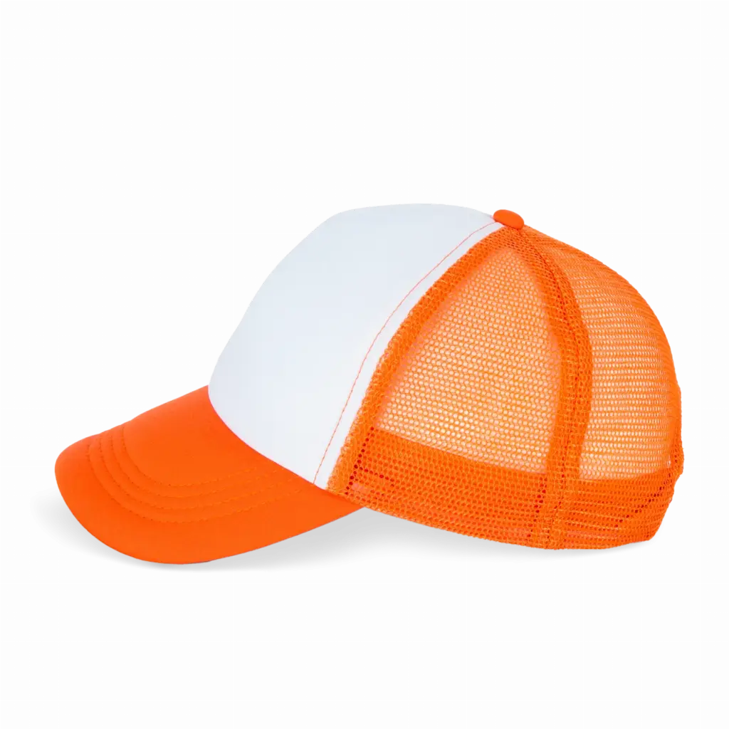 PS_KP111-S_WHITE-VERMILLONORANGE - Hidalgo-werbeartikel Trucker - Pet 5 panelen, white / vermillon orange — productfoto 24