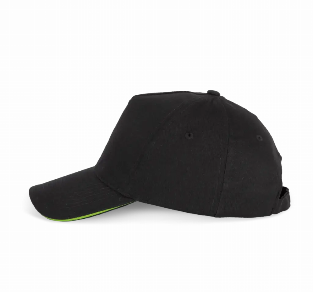 PS_KP124-S_BLACK-LIME - Hidalgo-werbeartikel Pet Met 5 Panelen En Contrasterende Bies, black / lime — productfoto 7