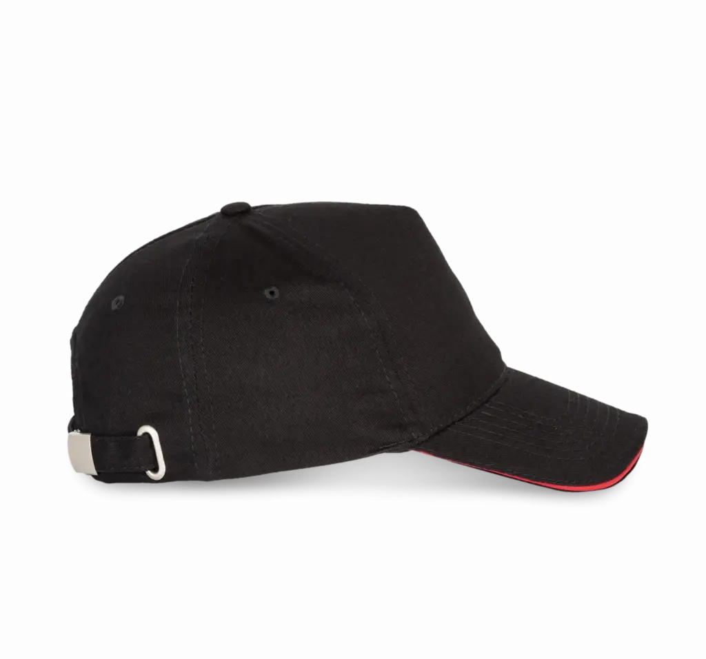 PS_KP124-S_BLACK-RED - Hidalgo-werbeartikel Pet Met 5 Panelen En Contrasterende Bies, black / red — productfoto 9