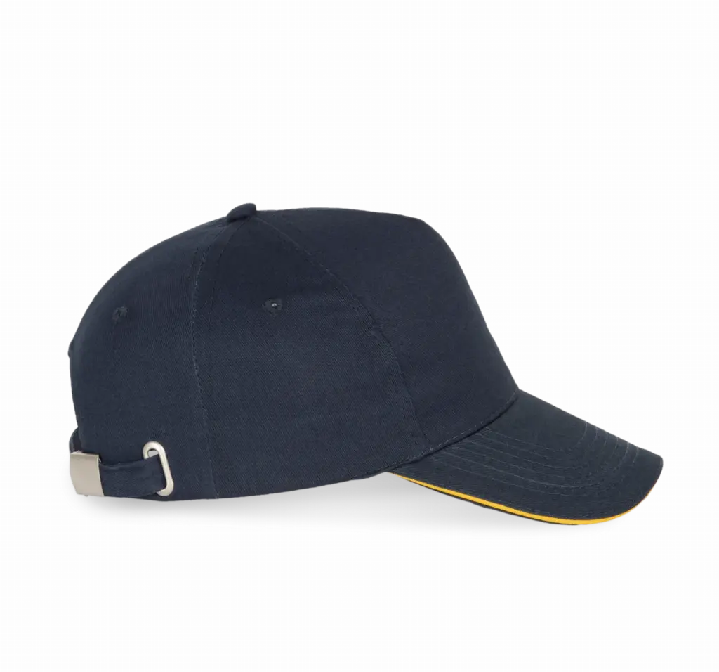 PS_KP124-S_NAVY-YELLOW - Hidalgo-werbeartikel Pet Met 5 Panelen En Contrasterende Bies, navy / yellow — productfoto 15