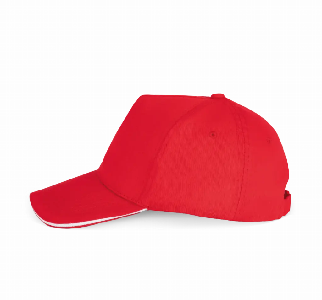 PS_KP124-S_RED-WHITE - Hidalgo-werbeartikel Pet Met 5 Panelen En Contrasterende Bies, red / white — productfoto 16