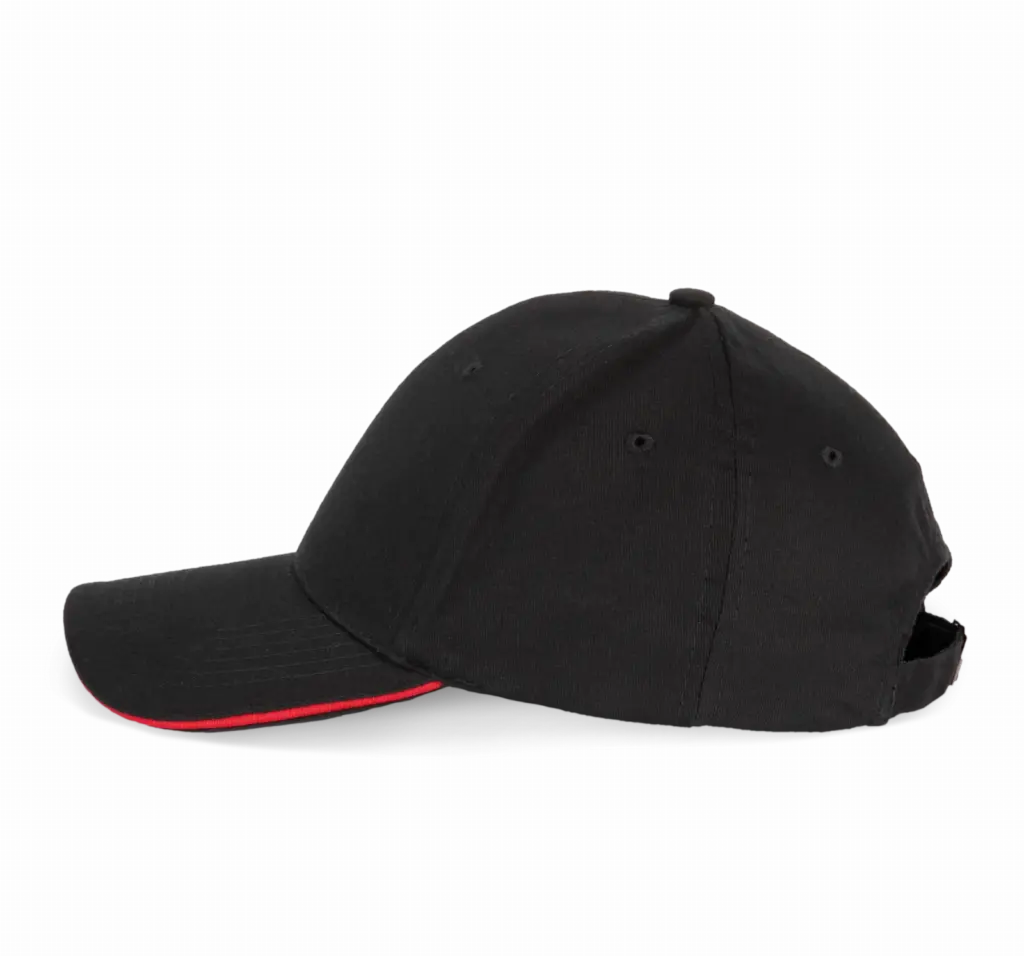 PS_KP153-S_BLACK-RED - Hidalgo-werbeartikel Pet Met 6 Panelen En Contrasterende Bies, black / red — productfoto 6