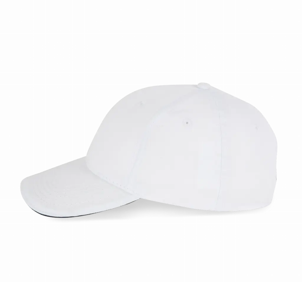 PS_KP153-S_WHITE-NAVY - Hidalgo-werbeartikel Pet Met 6 Panelen En Contrasterende Bies, white / navy — productfoto 15