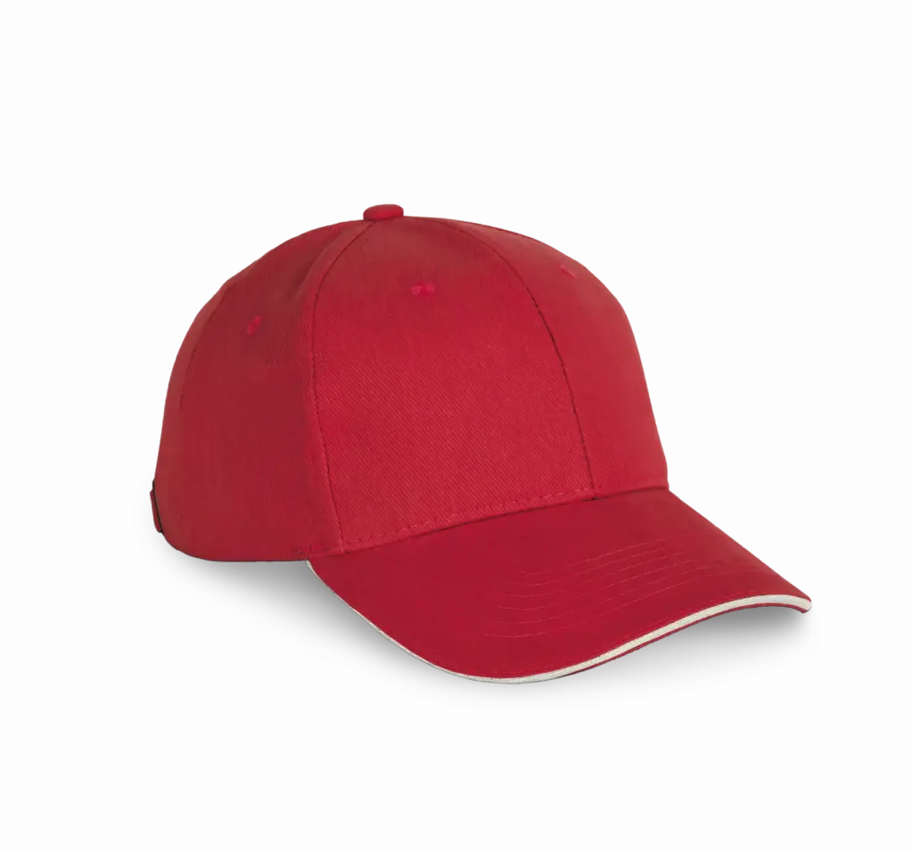 PS_KP198-FS_HIBISCUSRED-IVORY - Hidalgo-werbeartikel Pet van biologisch katoen met contrasterende bies - 6 panelen, hibiscus red / ivory — productfoto 8