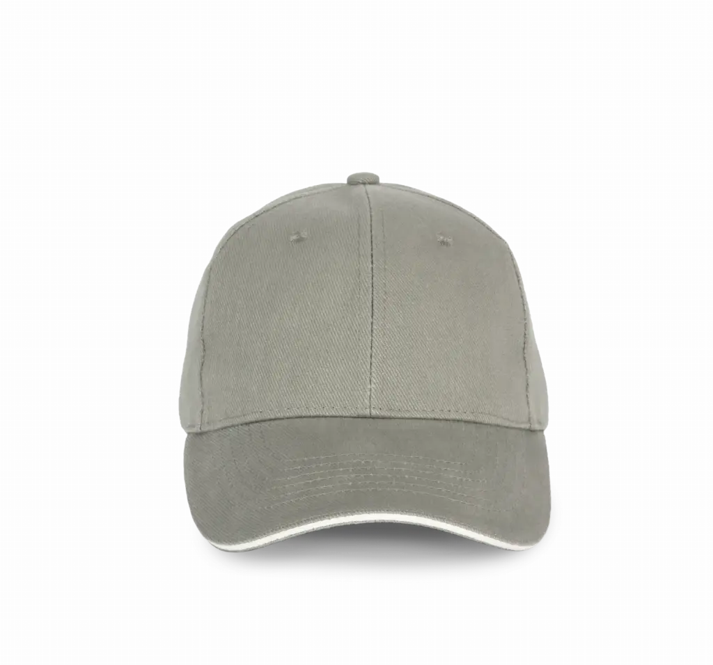 PS_KP198_METALGREY-WHITE - Hidalgo-werbeartikel Pet van biologisch katoen met contrasterende bies - 6 panelen, metal grey / white — productfoto 10