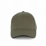 PS_KP198_ORGANICKHAKI-BLACK - Hidalgo-werbeartikel Pet van biologisch katoen met contrasterende bies - 6 panelen, organic khaki / black — productfoto 12