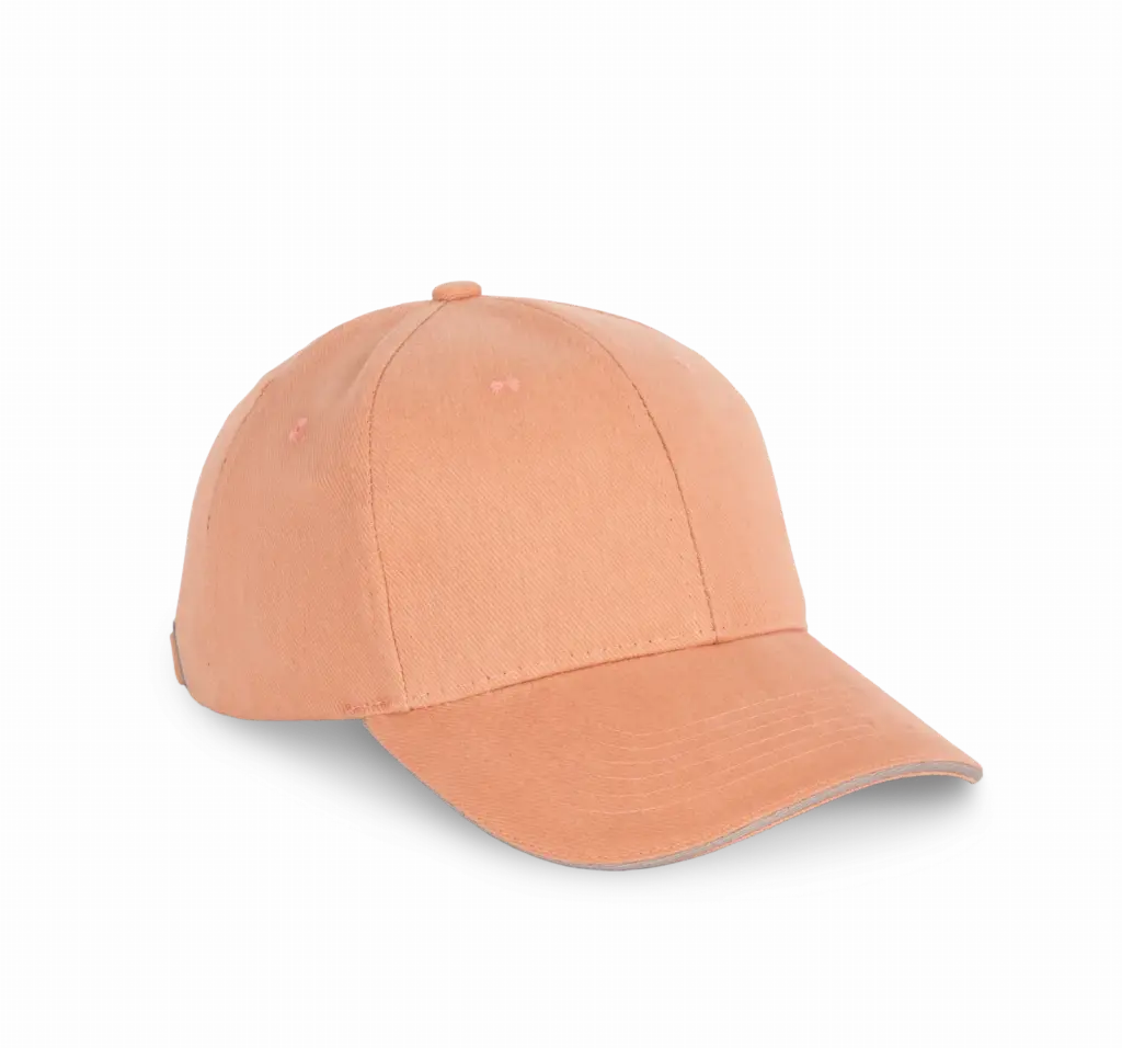 PS_KP198-FS_PEACH-METALGREY - Hidalgo-werbeartikel Pet van biologisch katoen met contrasterende bies - 6 panelen, peach / metal grey — productfoto 13