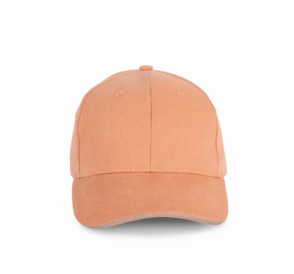 Pet van biologisch katoen met contrasterende bies - 6 panelen, peach / metal grey — productfoto 19
