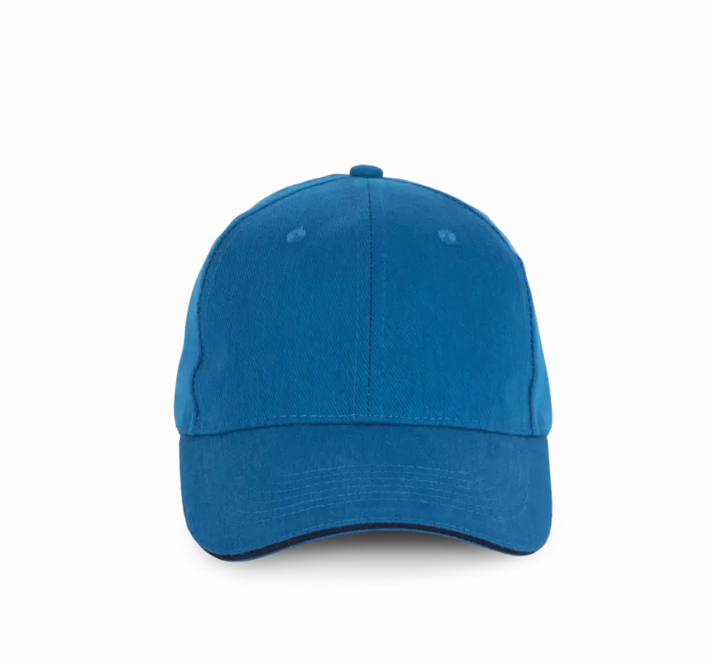 PS_KP198_SEABLUE-NAVYBLUE - Hidalgo-werbeartikel Pet van biologisch katoen met contrasterende bies - 6 panelen, sea blue / navy — productfoto 14