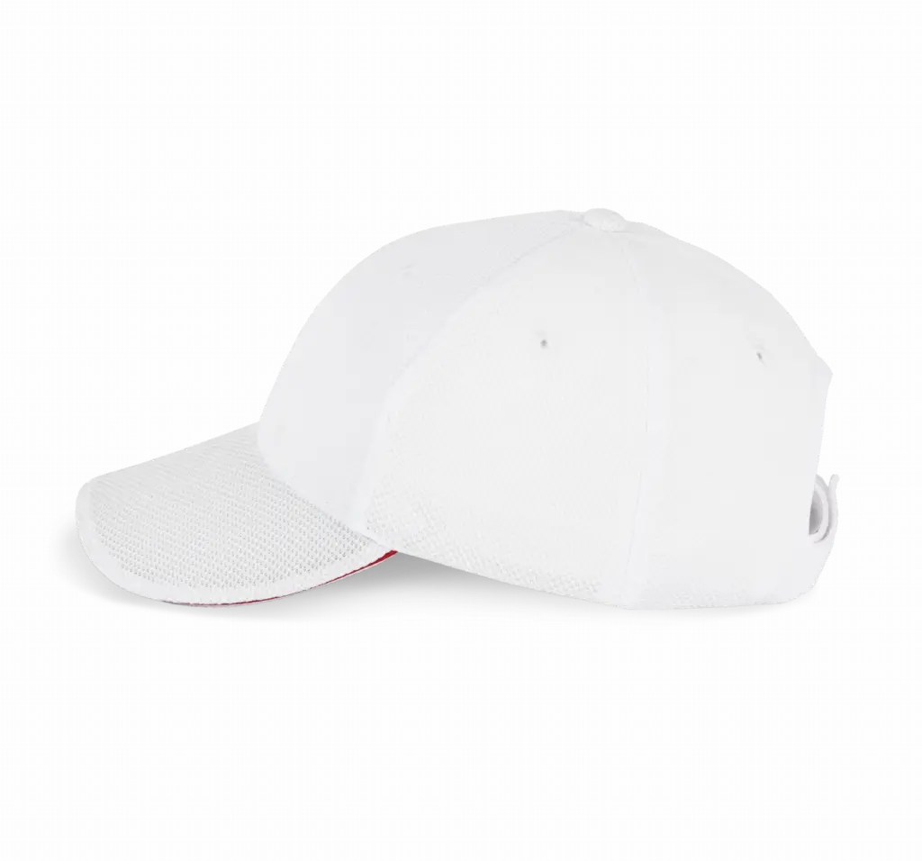 PS_KP207-S_WHITE-RED - Hidalgo-werbeartikel Sportpet Met 6 Panelen, white / red — productfoto 10