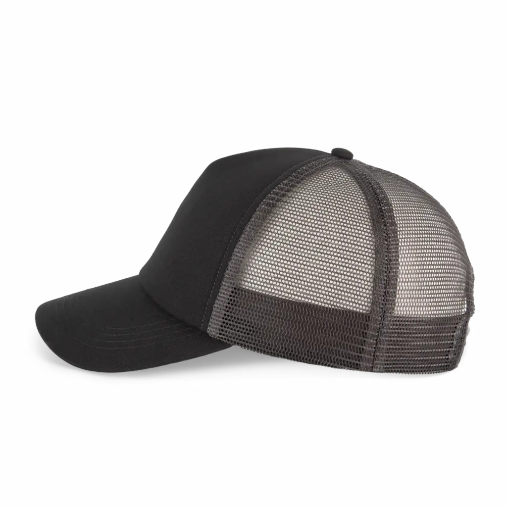 PS_KP240-S_BLACK-DARKGREY - Hidalgo-werbeartikel Truckerpet met 5 panelen van canvaskatoen - K-up Gold Label, black / dark grey — productfoto 6