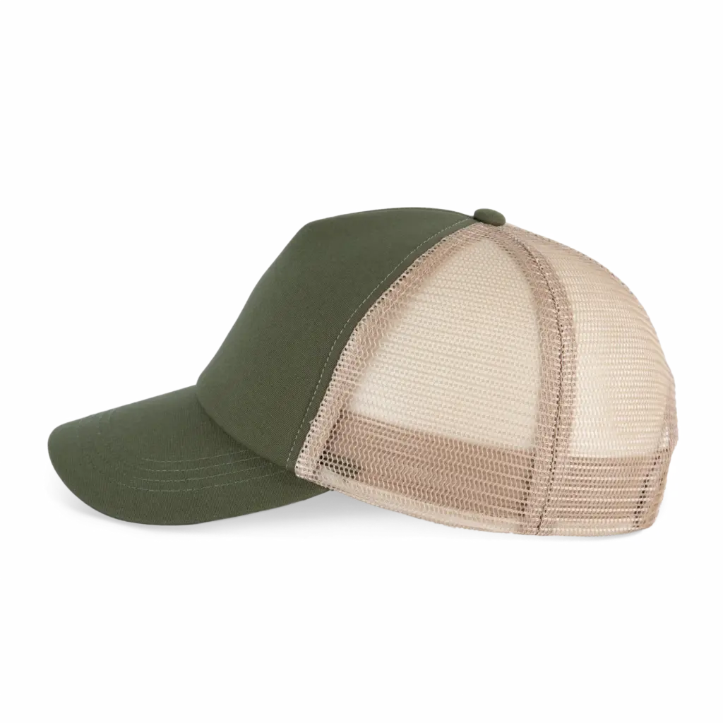 PS_KP240-S_CLOVERGREEN-BEIGESAND - Hidalgo-werbeartikel Truckerpet met 5 panelen van canvaskatoen - K-up Gold Label, clover green / beige sand — productfoto 7
