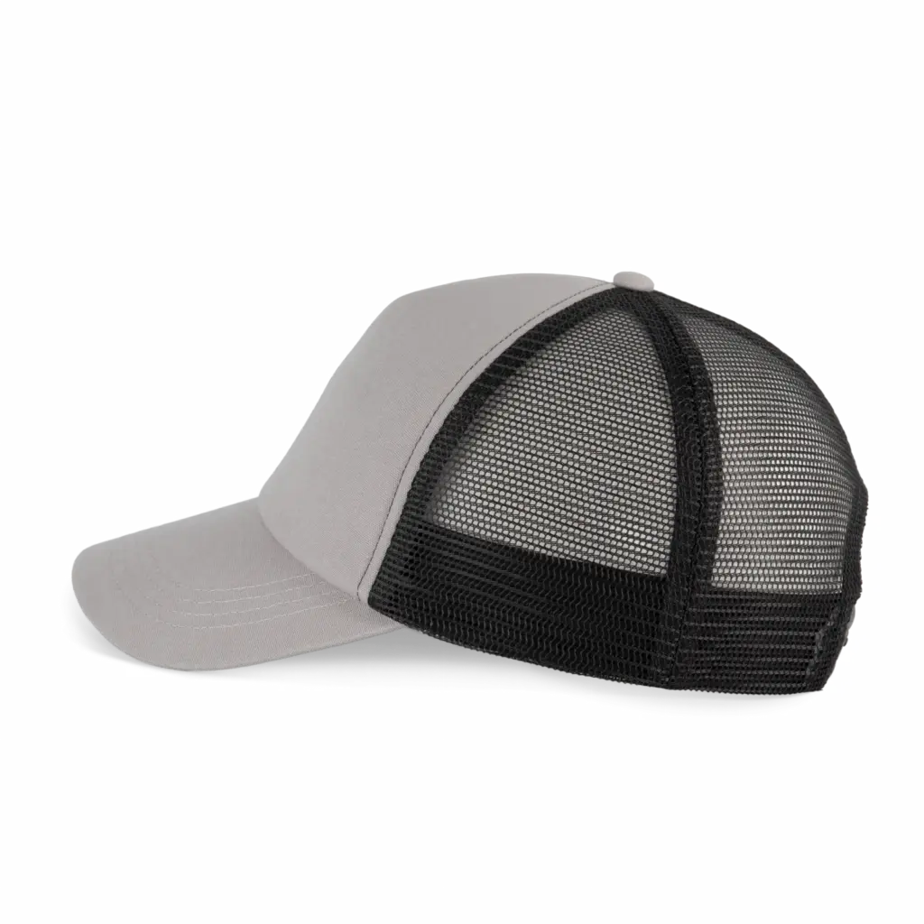 PS_KP240-S_OPALGREY-BLACK - Hidalgo-werbeartikel Truckerpet met 5 panelen van canvaskatoen - K-up Gold Label, opal grey / black — productfoto 12