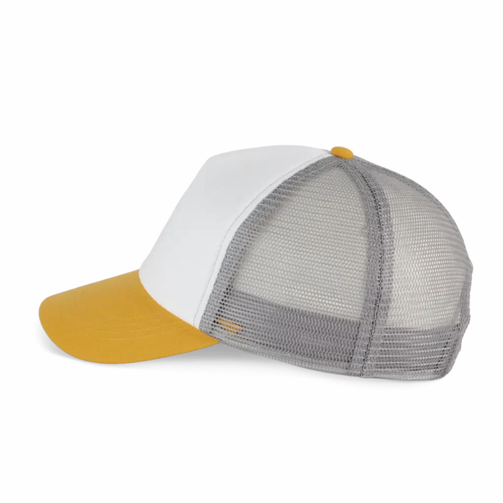 PS_KP240-S_WHITE-AMBERYELLOW-FROSTGREY - Hidalgo-werbeartikel Truckerpet met 5 panelen van canvaskatoen - K-up Gold Label, white / amber yellow / frost grey — productfoto 14