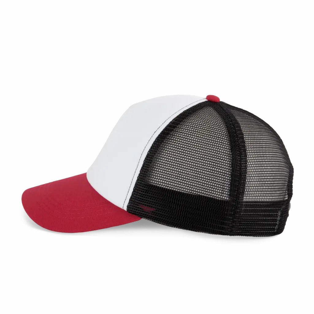 PS_KP240-S_WHITE-LIGHTSCARLETRED-BLACK - Hidalgo-werbeartikel Truckerpet met 5 panelen van canvaskatoen - K-up Gold Label, white / light scarlet red / black — productfoto 15