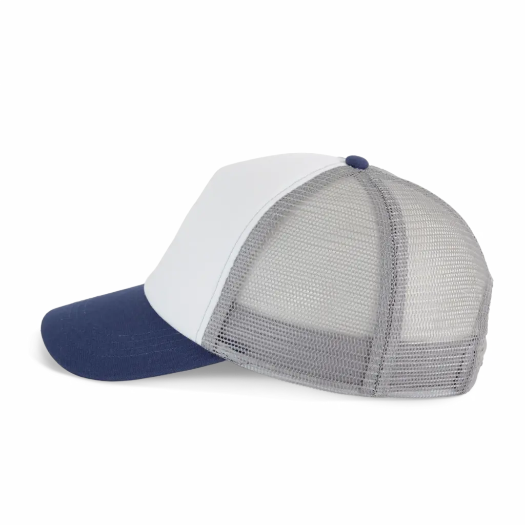 PS_KP240-S_WHITE-MOODINDIGO-FROSTGREY - Hidalgo-werbeartikel Truckerpet met 5 panelen van canvaskatoen - K-up Gold Label, white / mood indigo / frost grey — productfoto 16