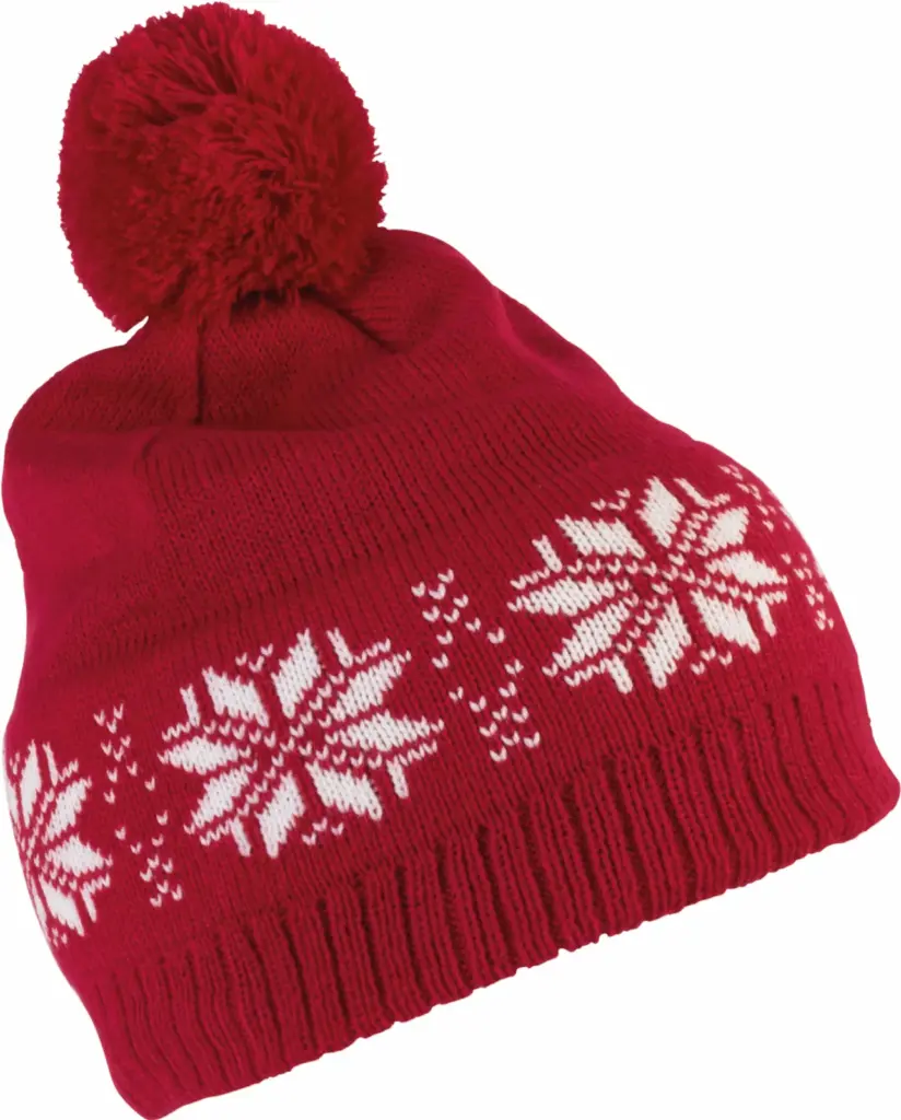 Gebreide kerstmuts met sterren, cherry red — productfoto 5