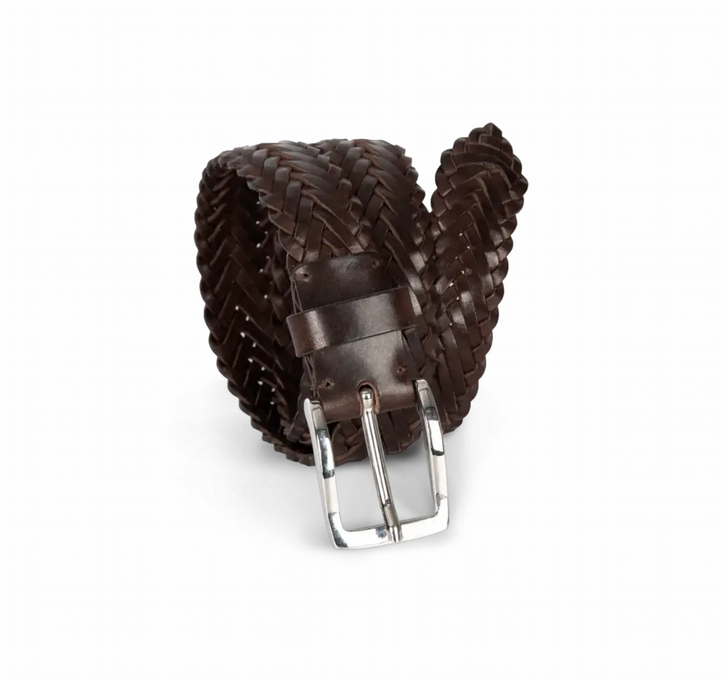 Gevlochten, lederen riem, dark brown — productfoto 2