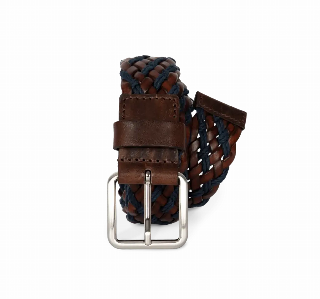 Gevlochten, tweekleurige riem, dark brown / light navy — productfoto 2