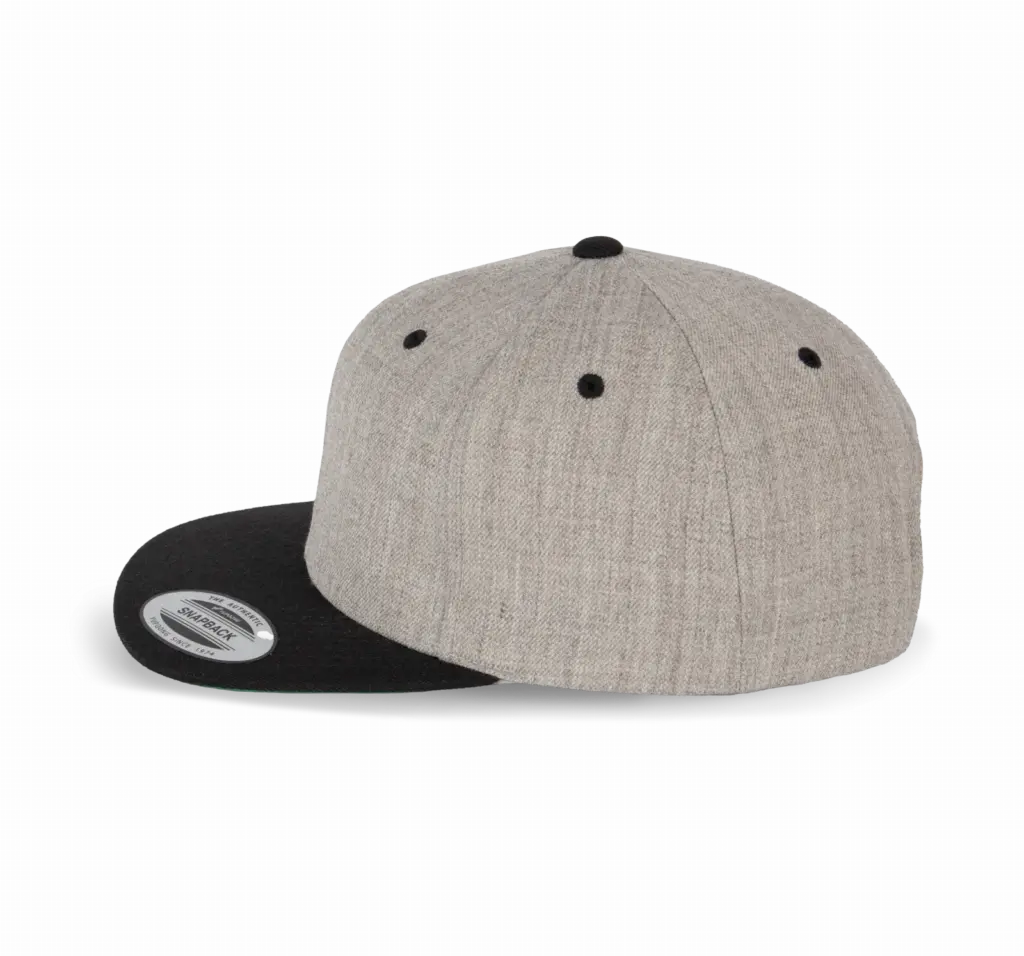 PS_KP910-S_HEATHERGREY-BLACK - Hidalgo-werbeartikel Flexfit pet met platte zonneklep - 6 panelen, heather grey / black — productfoto 7