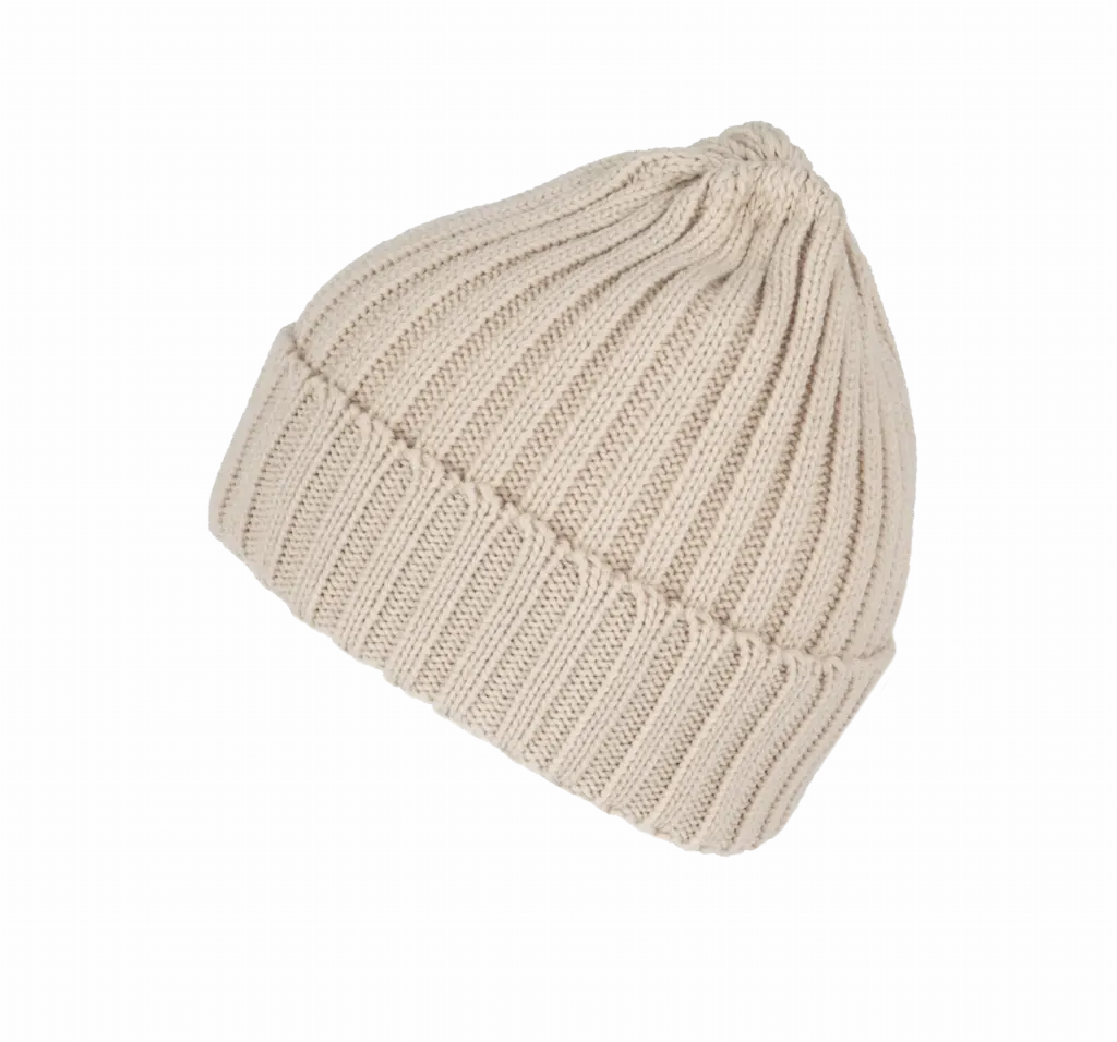 Dubbel geribde muts met omslag, light sand — productfoto 8