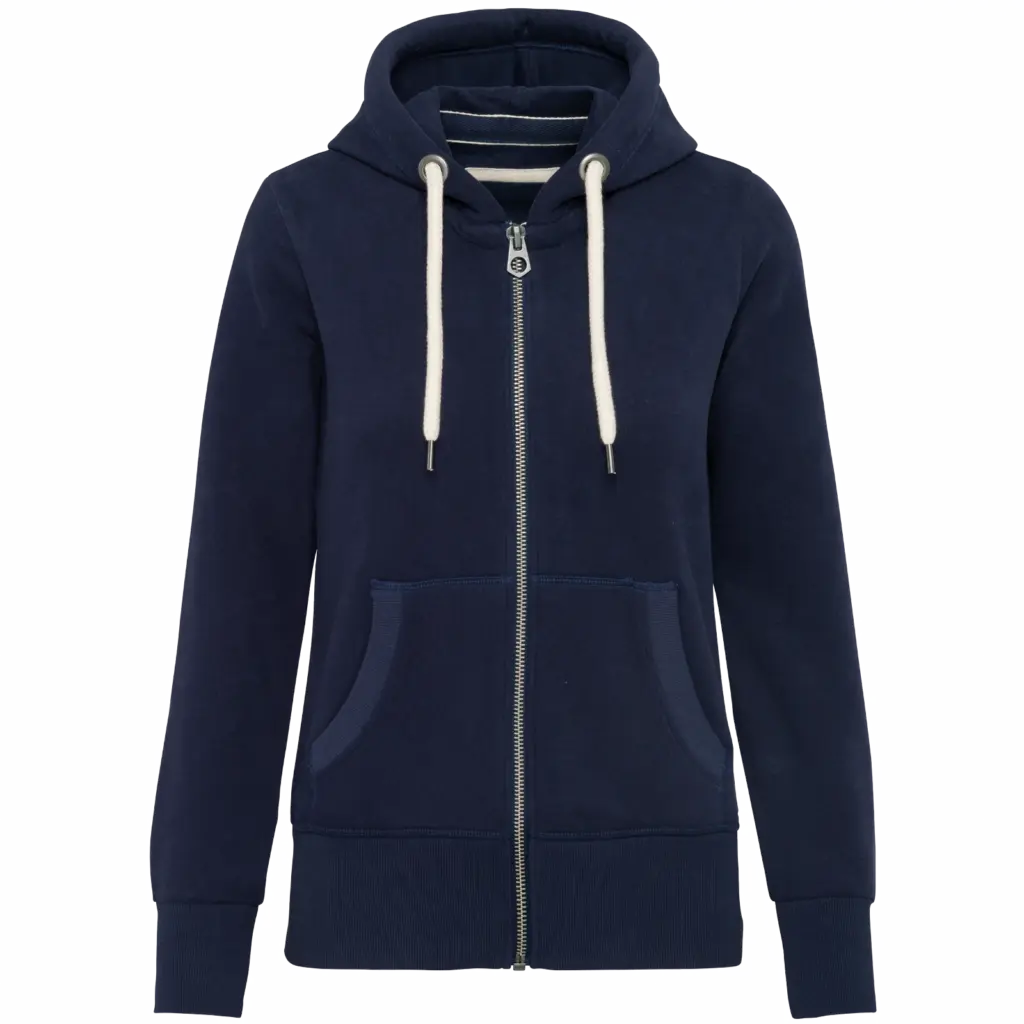 Vintage damessweater met rits en capuchon, vintage navy — productfoto 4