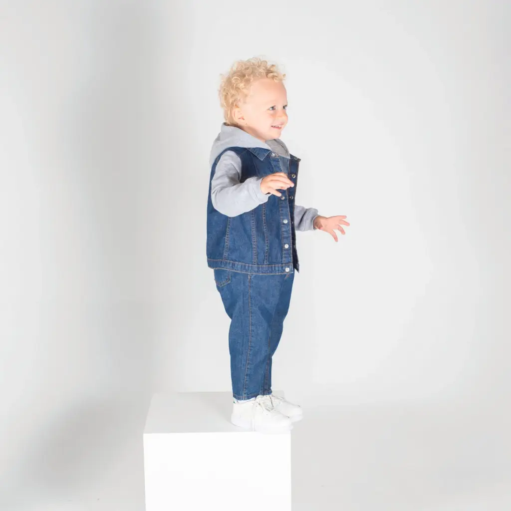 LW750_2026 - Hidalgo-werbeartikel Jeansjasje met capuchon voor kinderen — productfoto 2