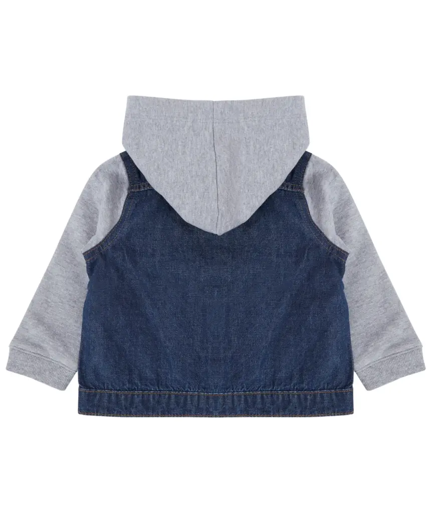 PS_LW750-B_BLUE-HEATHERGREY - Hidalgo-werbeartikel Jeansjasje met capuchon voor kinderen, blue / heather grey — productfoto 3
