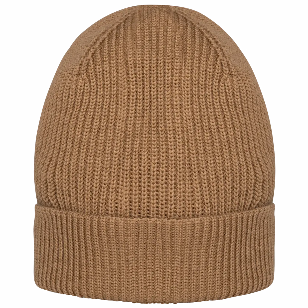 Ecologische uniseks muts van merinoswol, dark camel — productfoto 4