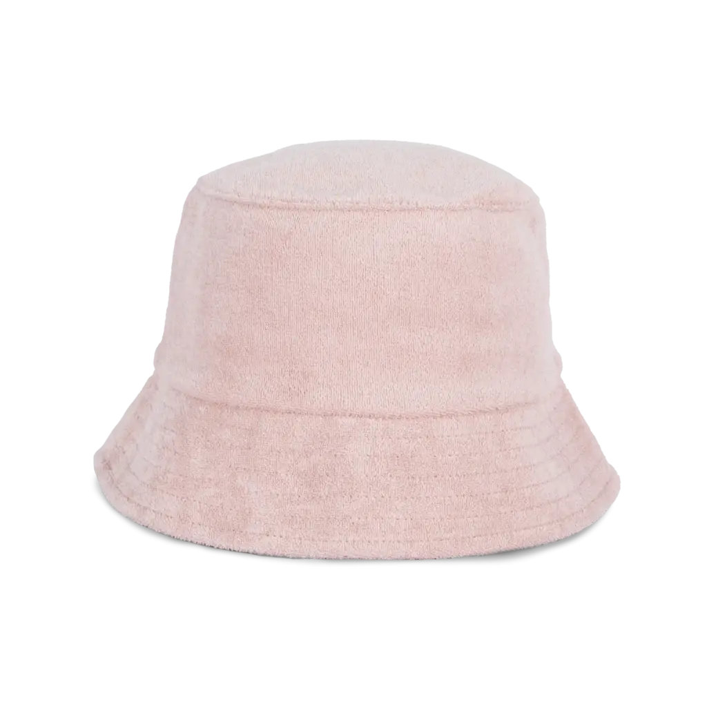Ecologische uniseks bucket hat in badstof, petal rose — productfoto 9