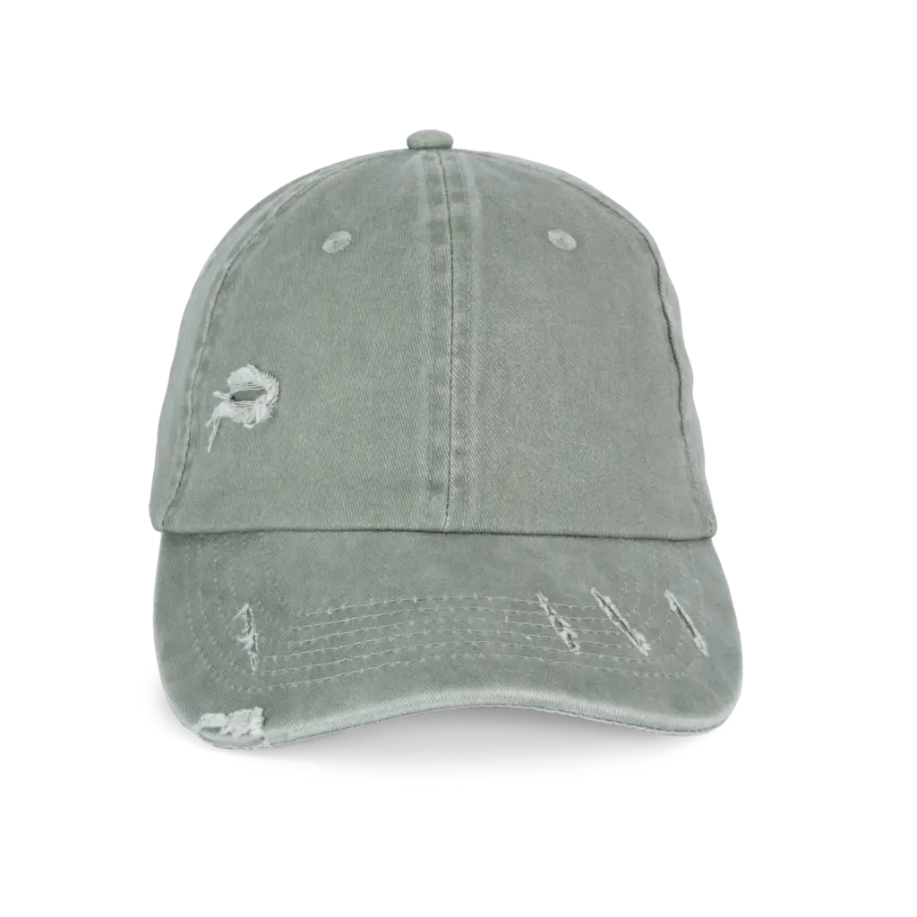Ecologische uniseks pet met verwassen look, washed almond green — productfoto 5