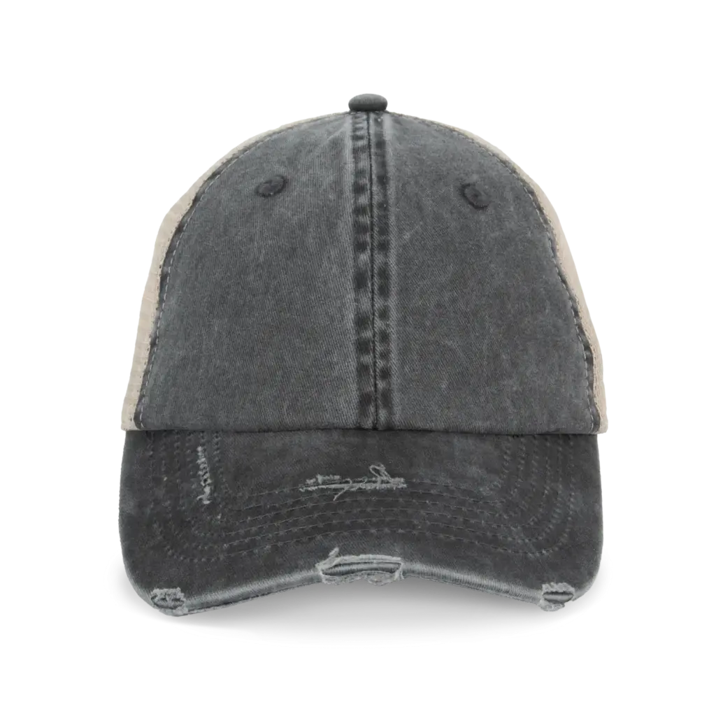 Ecologische uniseks truckerpet met verwassen look, washed black / beige — productfoto 4