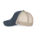 Ecologische uniseks truckerpet met verwassen look, washed navy blue / beige — productfoto 4