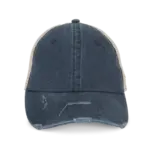 Ecologische uniseks truckerpet met verwassen look, washed navy blue / beige — productfoto 5
