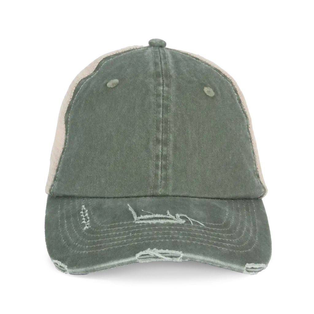 Ecologische uniseks truckerpet met verwassen look, washed organic khaki / beige — productfoto 6